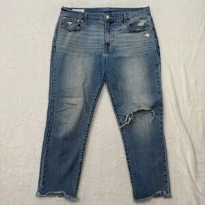 Gap Jeans Womens 30/10R Blue Girlfriend Mid Rise Distressed Raw Hem Denim